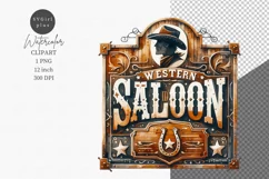 Western clipart, Saloon sign clipart, Watercolor clipart Product Image 1