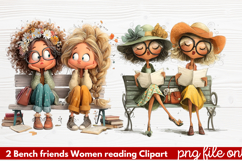Bench friends Women reading Clipart Product Image 1