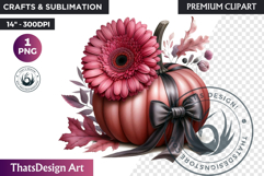 Floral Coquette Pumpkin and Daisy PNG with bow fall Clipart Product Image 1