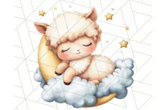 Sleeping Baby Animals PNG, Moon and Stars Nursery Clipart Product Image 5