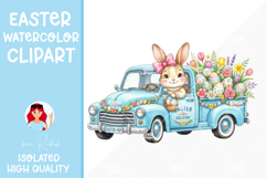 Cute Bunny in Vintage Truck with Spring Flowers,Easter PNG Product Image 4