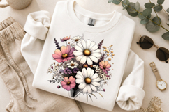 Vintage Floral Bouquet PNG Daisy Flowers Sublimation Design Product Image 9