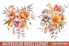 Watercolor Roses Clipart Bouquets, Watercolor Clipart Product Image 1