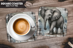 Elephant, Wild Animals, Buffalo Plaid Square Coaster PNG Product Image 1