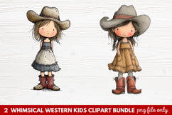 2 Whimsical Western Kids Clipart | Cute Cowboy &amp; Cowgirl PNG Product Image 1