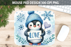 Watercolor Penguin Mouse Pad Sublimation - Valentines PNG Product Image 1