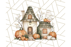 Watercolor Halloween Cottage Clipart, Ghosts &amp; Pumpkins Png Product Image 5