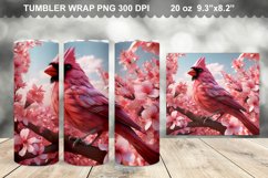 Pink 3D Cardinal Bird Flowers Tumbler Design Product Image 1