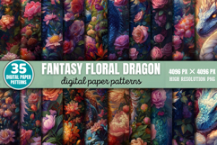 Fantasy Floral Dragon Digital Paper Bundle PNG Product Image 1