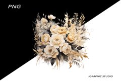 Black and Gold Flowers PNG, Watercolor Floral, Bouquet Product Image 1