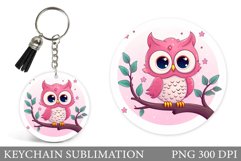 Cute Owl Keychain Design. Owl Keychain Sublimation Product Image 1