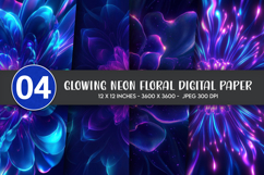 Glowing Neon Floral Digital Paper Product Image 1