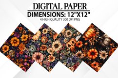 Halloween Flowers Digital Paper - Halloween Background Product Image 1