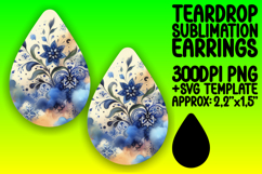 Whimsical Teardrop Design for Earrings PNG , Watercolor Patt Product Image 1