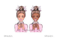 Pink Christmas Girl with Coffee | Winter PNG Product Image 8