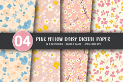 Pink Yellow Daisy Digital Paper Product Image 1