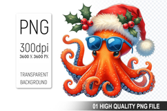 Watercolor Christmas Octopus Clipart PNG Bundle, 23 Designs Product Image 8
