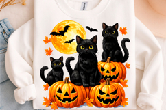 Black Cat Pumpkin Full Moon Halloween PNG Product Image 1