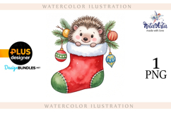 Watercolor illustration of Christmas hedgehogs Product Image 1