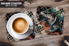 Lizard, Pets &amp; Animals, Buffalo Plaid Square Coaster PNG Product Image 1
