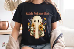 Socially Awkward Ghost PNG, Floral Halloween Sublimation Product Image 8