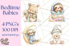 Baby Bedtime Animal Clipart PNG for Nursery Product Image 1