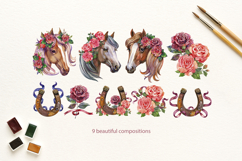 Roses and Horses. Watercolor Clipart Set Product Image 4