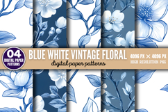Blue White Vintage Floral Chinoiserie Digital Paper PNG Product Image 1