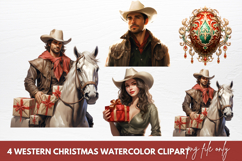 Western Christmas Watercolor Clipart Sublimation Product Image 1