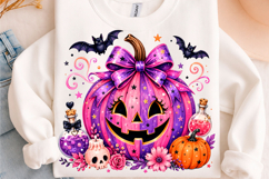 Pink Purple Bow Pumpkin Halloween PNG Product Image 1