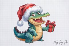 Watercolor Christmas Crocodile Clipart PNG Product Image 1