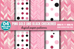 Pink Gold and Black Checkered Digital Paper Background PNG Product Image 10