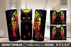 Stained Glass Halloween Cat Tumbler | 20oz Skinny Tumbler Product Image 1