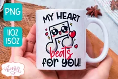 Valentine's day mug wrap PNG, My heart beats for you mug png Product Image 2