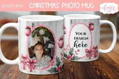Pink Christmas photo mug wrap PNG Sublimation, festive mug Product Image 3