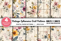 Vintage Grid Lined Ephemera Junk Journal JPG Product Image 1