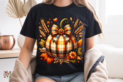 Plaid Pumpkin PNG, Vintage Autumn Floral Bow Sublimation Product Image 8