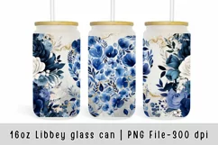 Blue Flower glass can wrap, Watercolor flowers sublimation Product Image 1