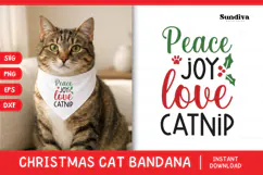 Christmas Cat Bandana Quotes SVG | Peace Joy Love Catnip Product Image 1