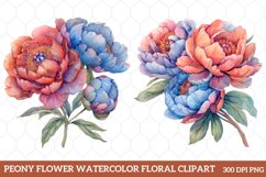 Watercolor Floral Peony Flower Clipart, Peony Flower Clipart Product Image 1