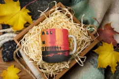 "LGBTQ themed drinkware with rainbow colors on a coffee mug"
