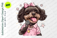 Cartoon Dog Singing With Microphone Cute Pet With Clipart Product Image 1