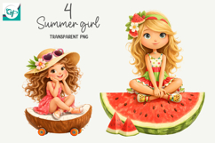 Whimsical Summer Fruit Girls Clipart, Summer Girls Clipart Product Image 1