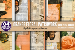 Orange Floral Patchwork Collages Sheets Digital Paper PNG Product Image 1