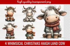 4 Whimsical Christmas Highland Cow Clipart | Cute Festive Product Image 1