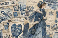 Blue Winter Junk Journal Pages Product Image 4