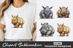 Cute Rhino Watercolor Clipart PNG Product Image 1