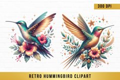 Flowers Hummingbird Clipart, Retro Hummingbird Clipart Product Image 1