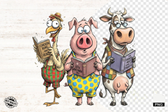 Whimsical Farm Animals Love Reading - Animals Clipart Product Image 1