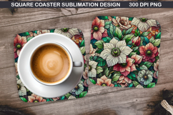 Flowers Coaster Sublimation, Winter Flowers Coaster PNG Product Image 1